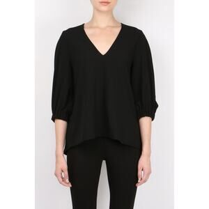 Tibi Crepe Trapeze Top‎ V Neck 3/4 Sleeve Blouse Black Medium